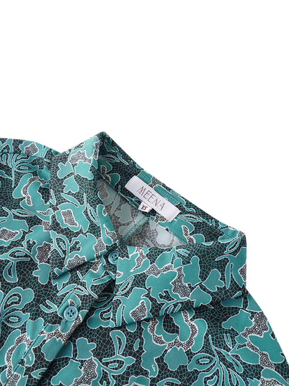 Front Shirred Shirtdress-Teal Floral