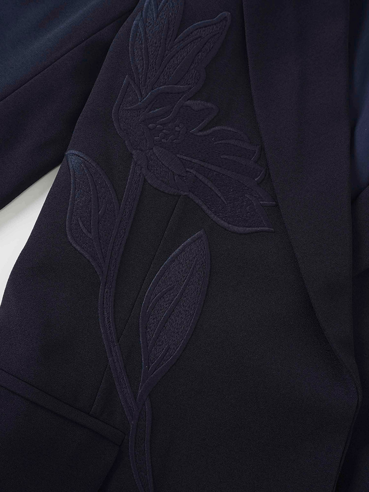 Embroidered Belted Blazer-Navy