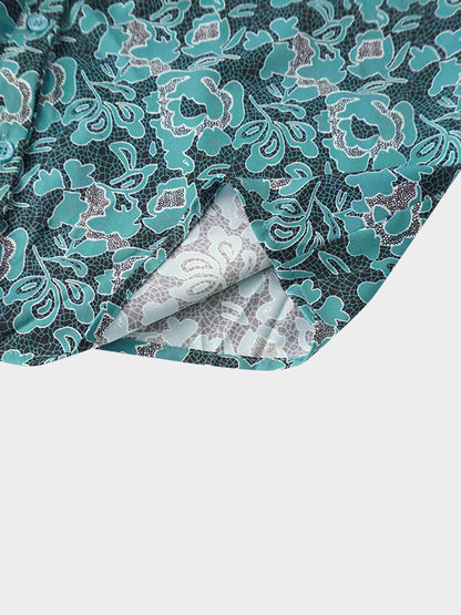 Front Shirred Shirtdress-Teal Floral