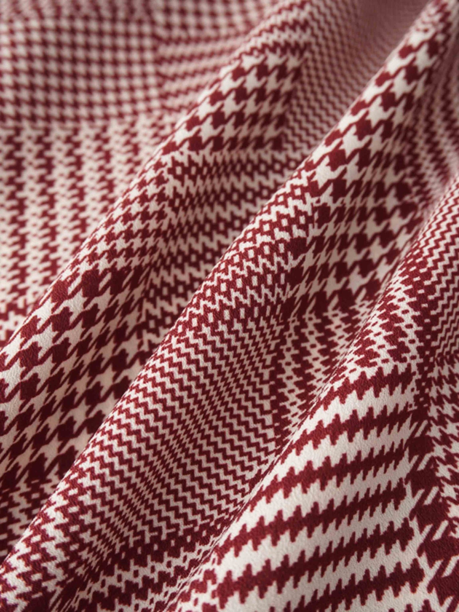 Houndstooth Blouson Sleeve Blouse-Burgundy