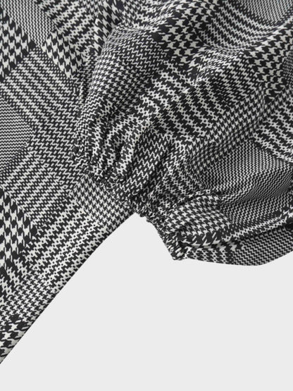 Houndstooth Blouson Sleeve Blouse-Black