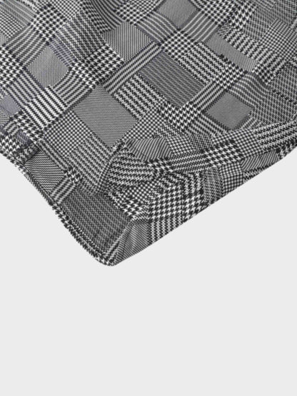 Houndstooth Blouson Sleeve Blouse-Black
