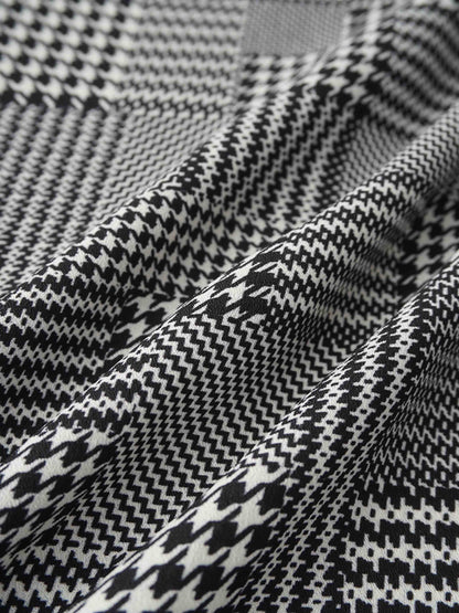 Houndstooth Blouson Sleeve Blouse-Black