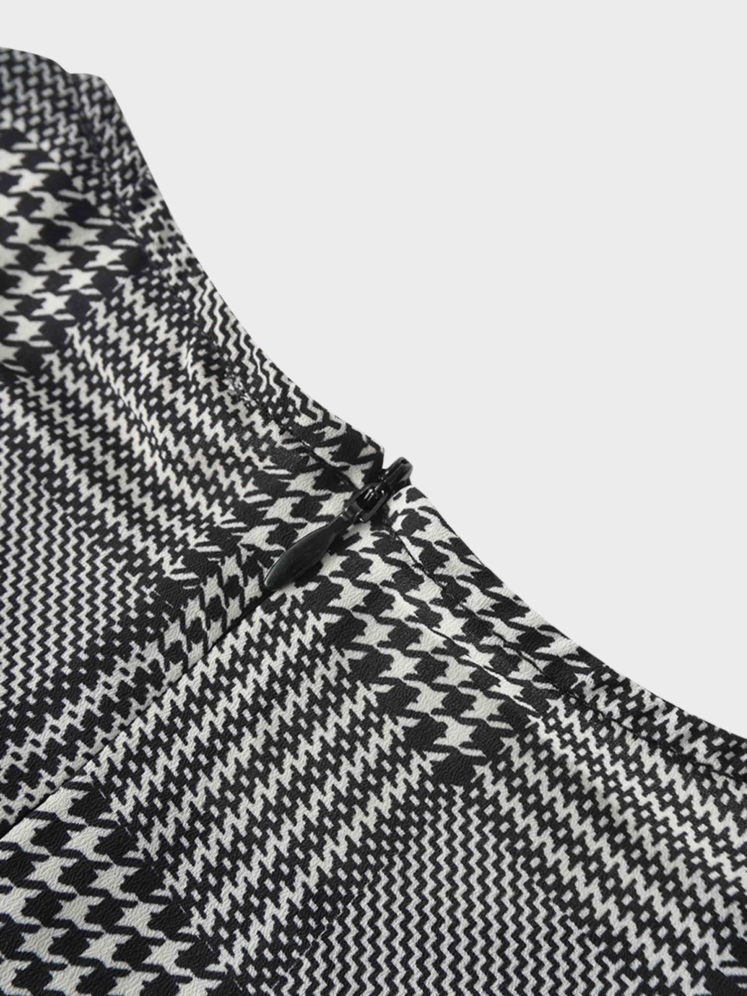 Houndstooth Blouson Sleeve Blouse-Black