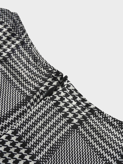 Houndstooth Blouson Sleeve Blouse-Black