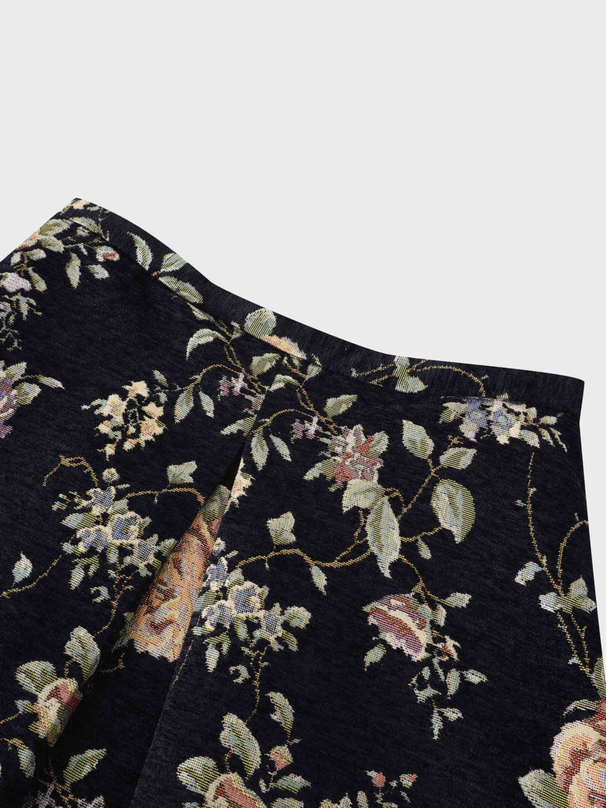 Brocade Midi Skirt-Black Floral