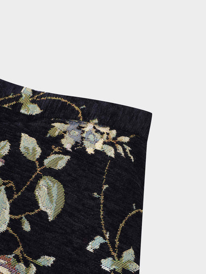 Brocade Midi Skirt-Black Floral
