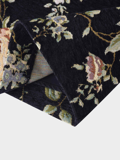 Brocade Midi Skirt-Black Floral