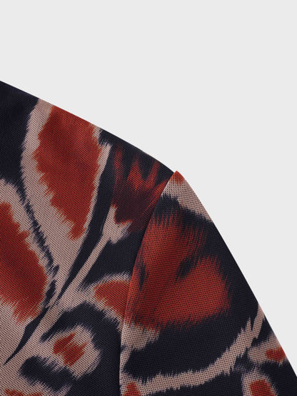 Printed Mesh Turtleneck-Marigold
