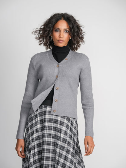 RIBBED CARDIGAN-GREY