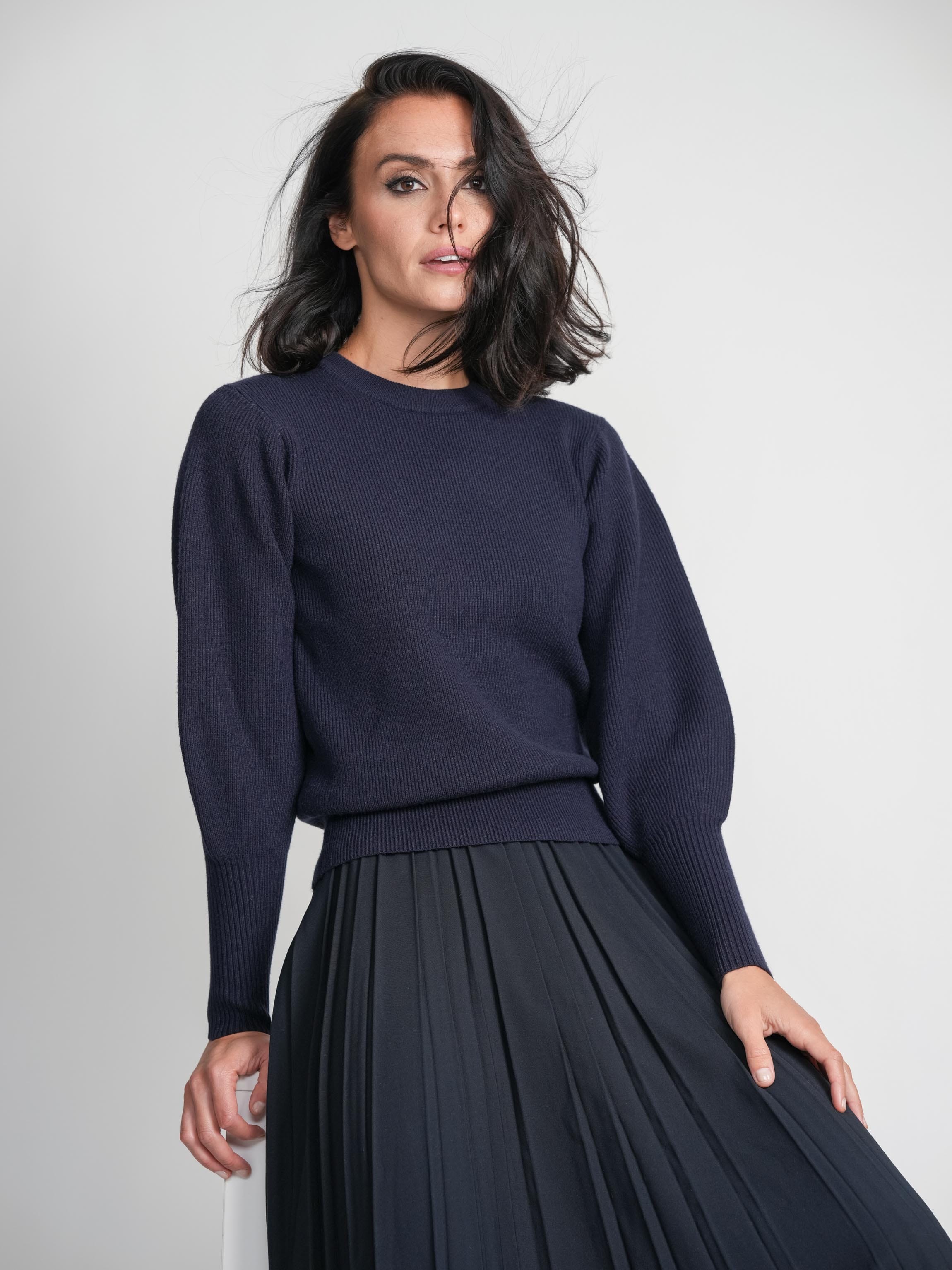 RIBBED SWEATER-NAVY