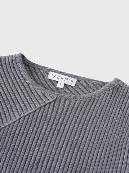 V Bottom Crop Sweater-Grey