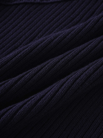 V Bottom Crop Sweater-Navy