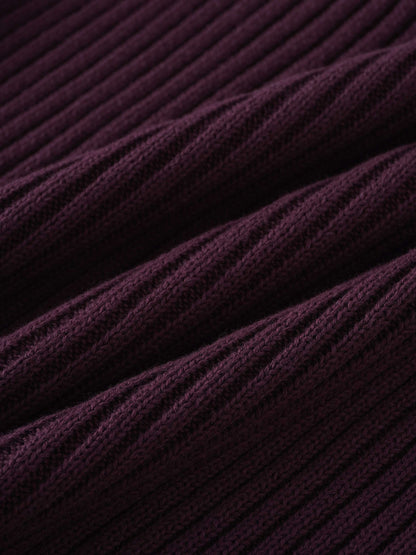V Bottom Crop Sweater-Burgundy