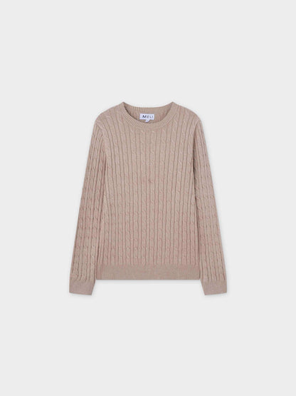 Knit Cable Sweater-Heathered Tan/Cream