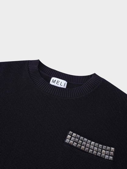 Waffle Pocket Sweater-Black