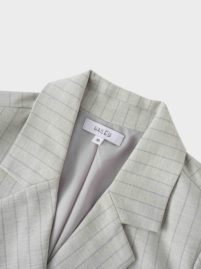 Double Breasted Pinstripe Cardigan-Heathered Grey