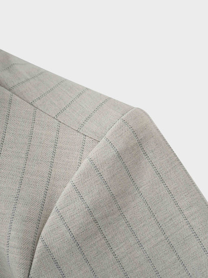Double Breasted Pinstripe Cardigan-Heathered Grey