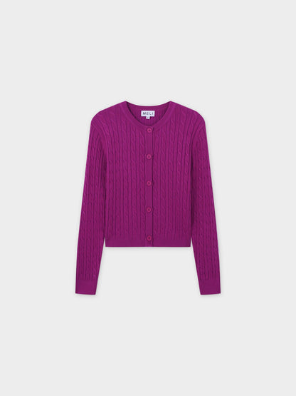 Cable Knit Crew Cardigan-Pink