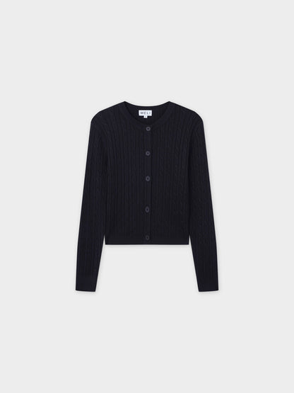Cable Knit Crew Cardigan-Black