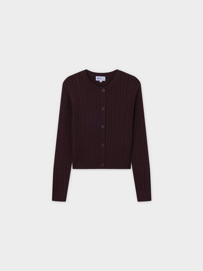 Cable Knit Crew Cardigan-Brown