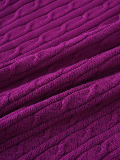 Cable Knit Crew Cardigan-Pink