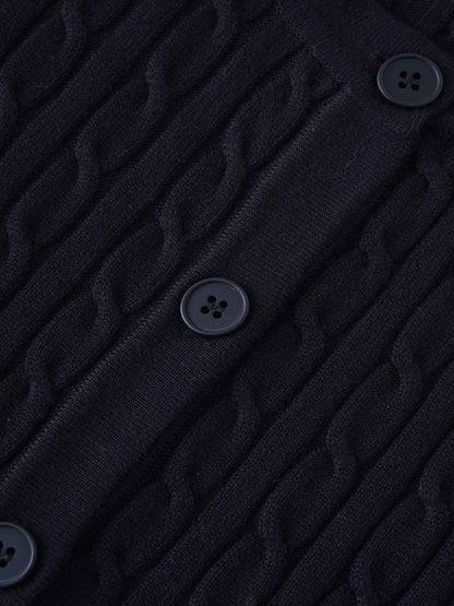 Cable Knit Crew Cardigan-Black