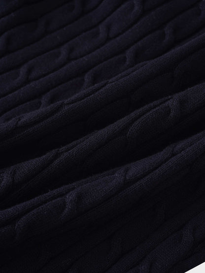 Cable Knit Crew Cardigan-Black