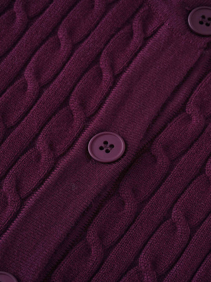 Cable Knit Crew Cardigan-Burgundy