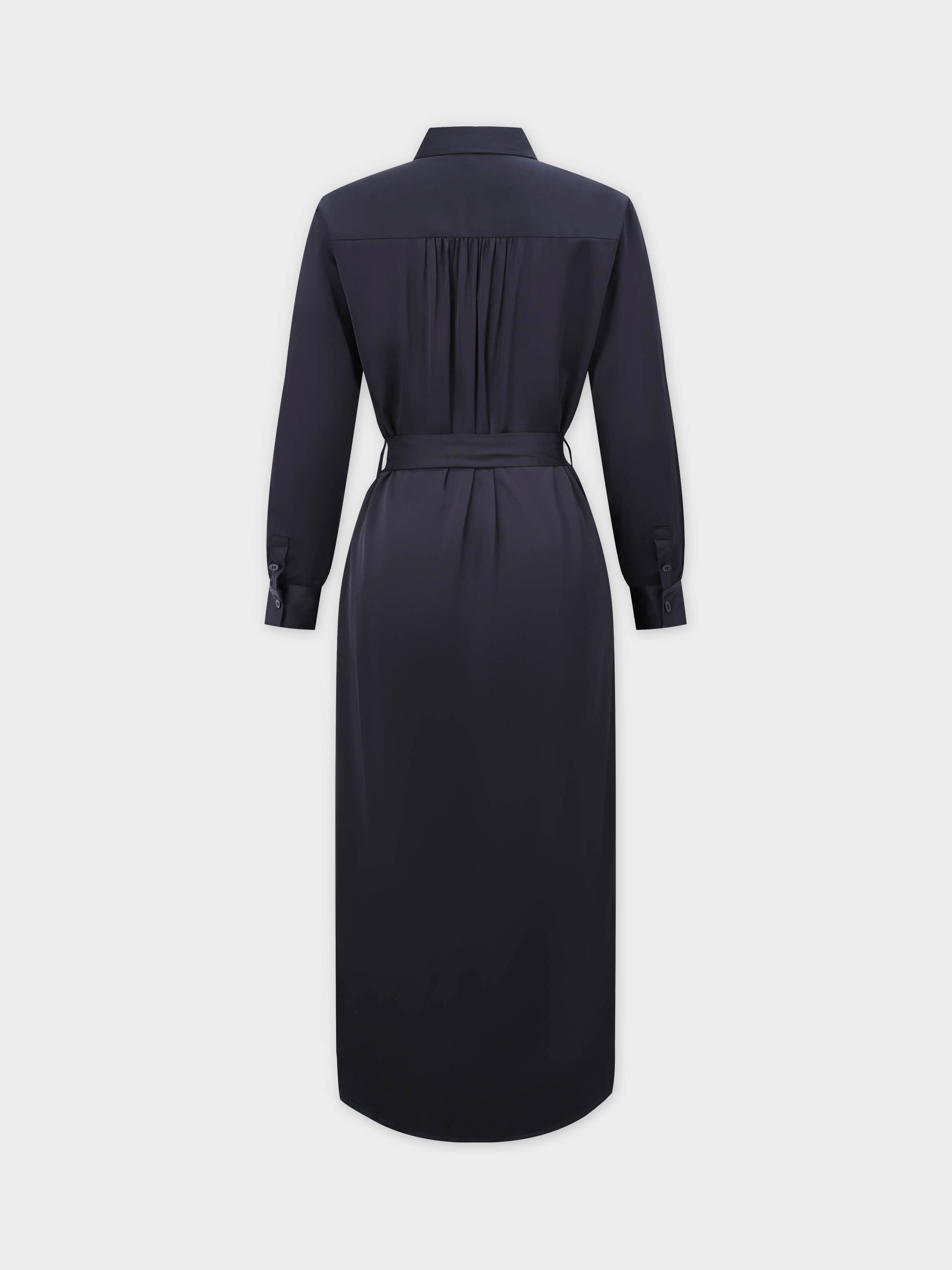 Gathered Back Shirtdress-Black