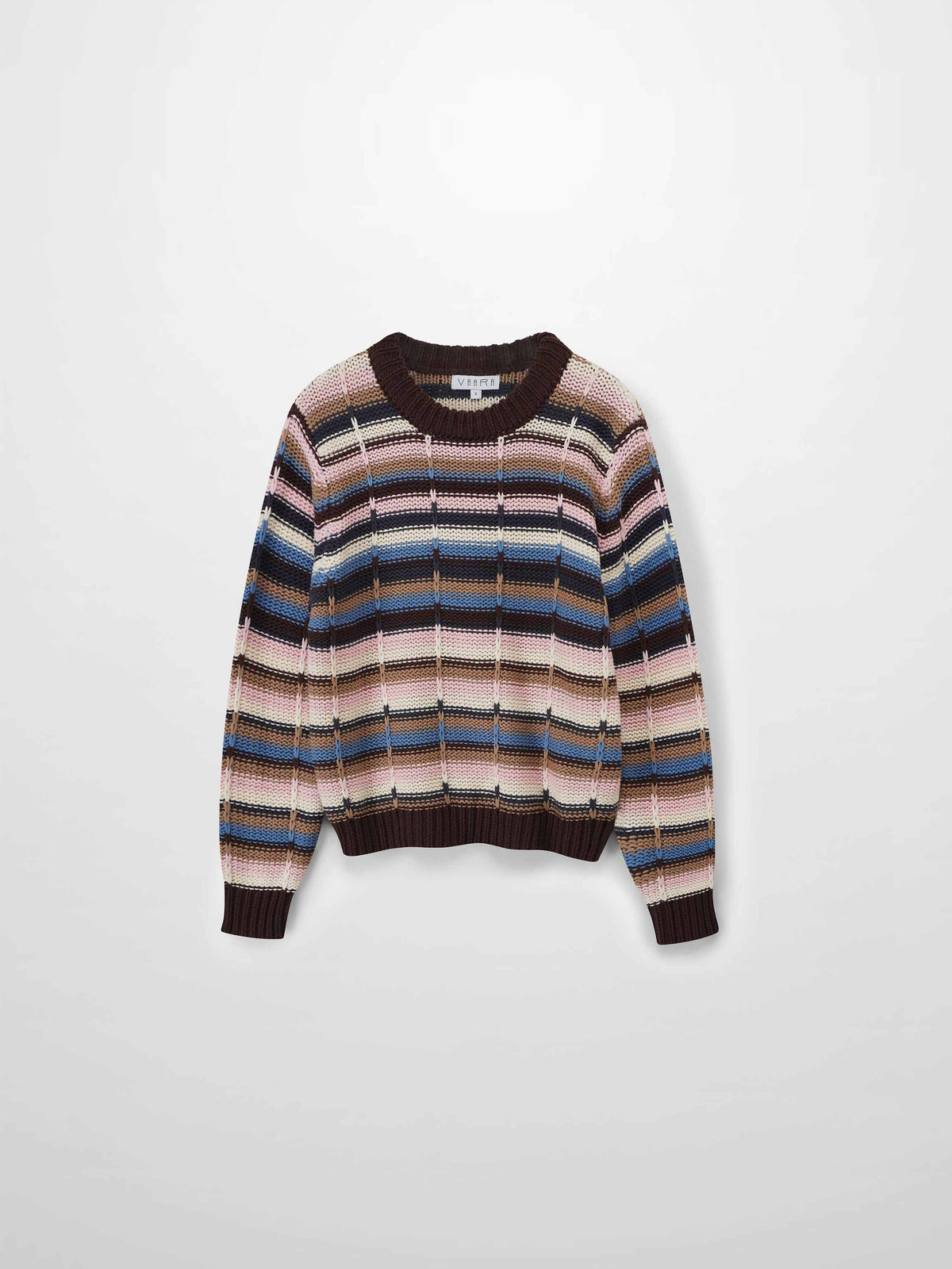 Overstitch Detail Striped Sweater-Brown