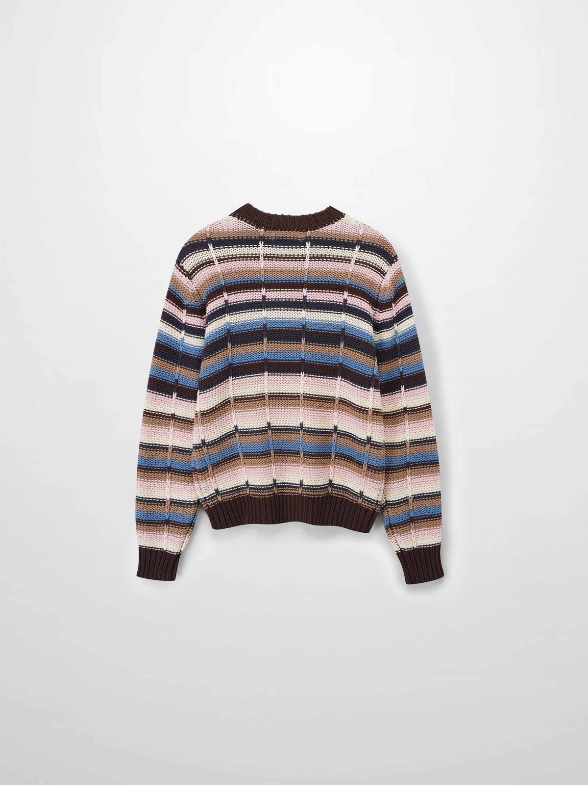 Overstitch Detail Striped Sweater-Brown