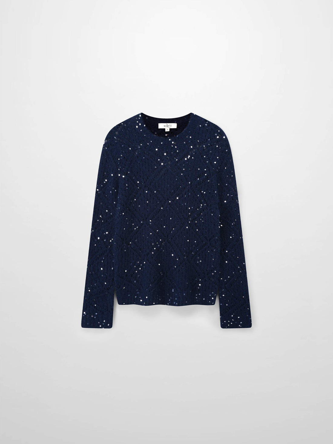 Open Crochet Knit Sequin Sweater-Navy