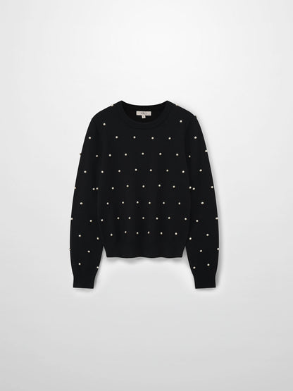Pearl Embellished Sweater-Black