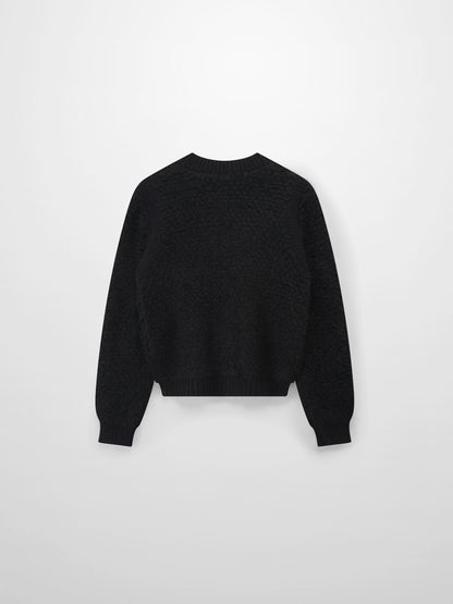 Ribbed Knit Mohair Cardigan Jacket-Black