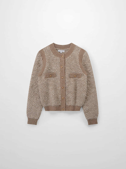 Ribbed Knit Mohair Cardigan Jacket-Camel