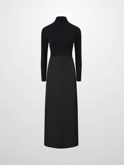 Knit Top Mock Neck Dress-Black