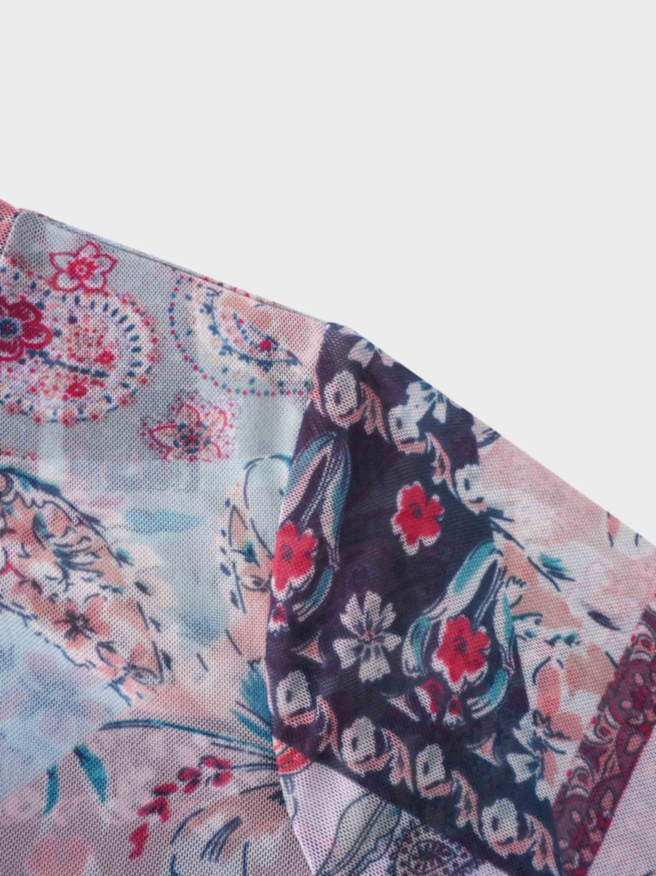 Printed Mesh Crew Neck Top-Vintage Floral