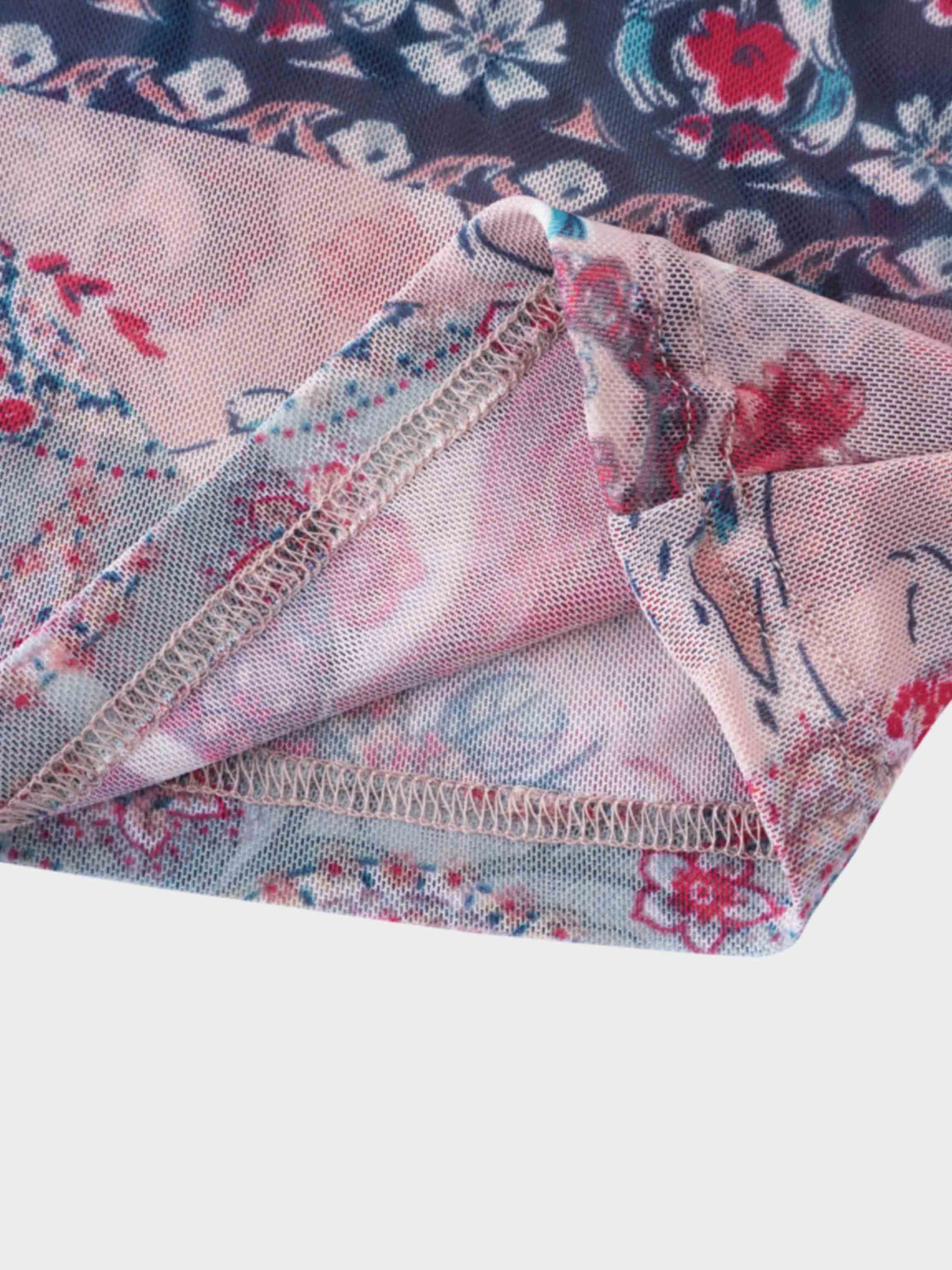 Printed Mesh Crew Neck Top-Vintage Floral