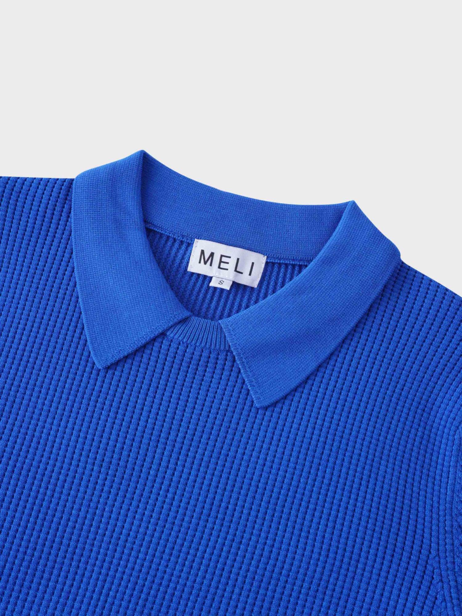 Waffle Collared Sweater-Cobalt Blue