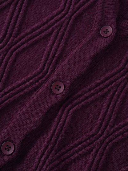 Scalloped Edge Cardigan-Wine