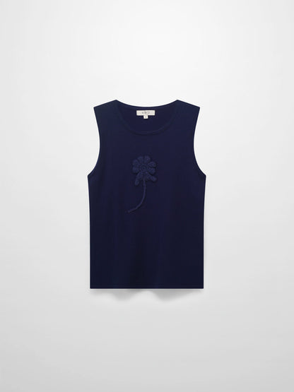 Crochet Puff Flower Sweater Set-Navy