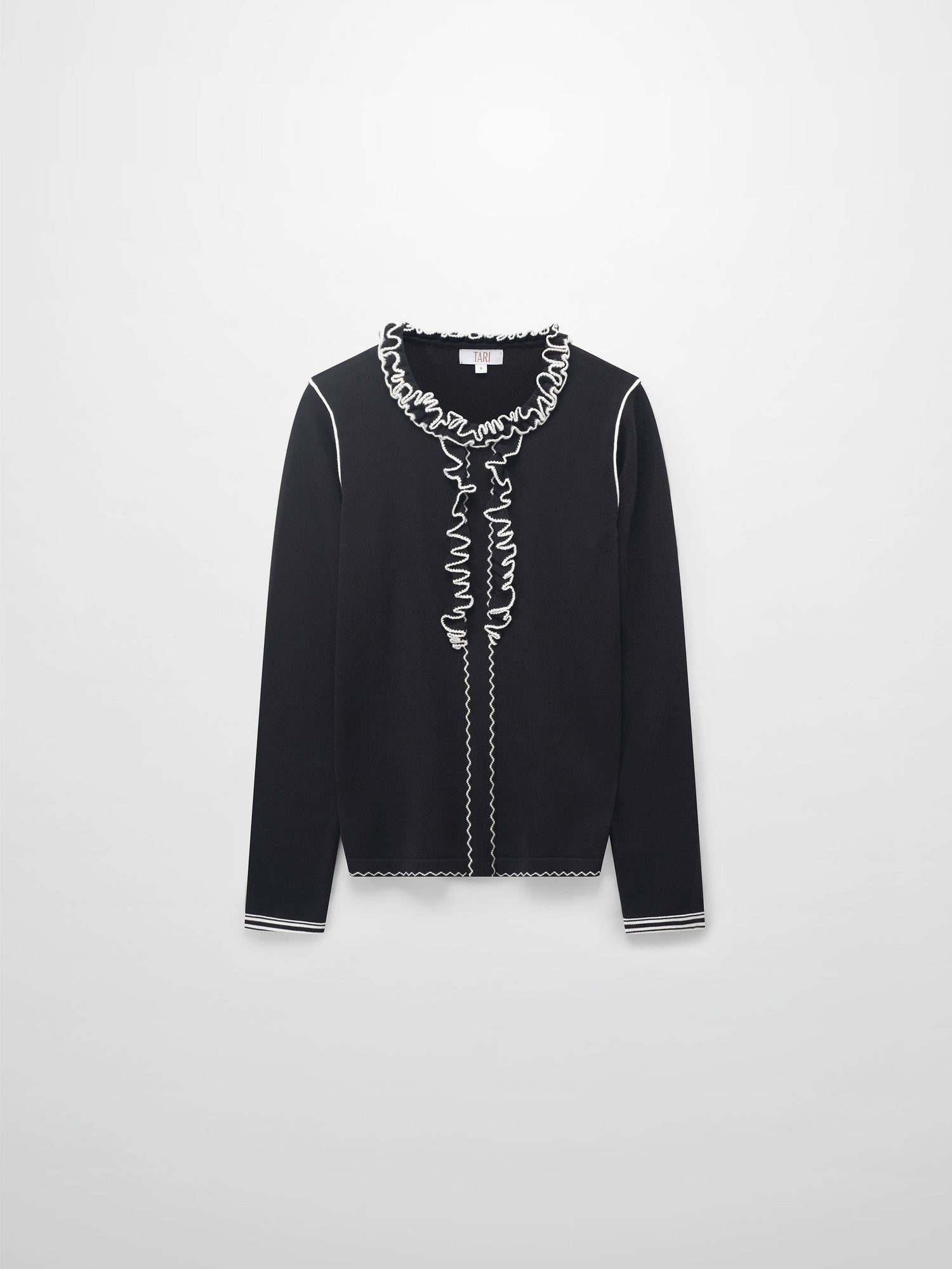 Ruffle Detail Sweater-Black/Ivory