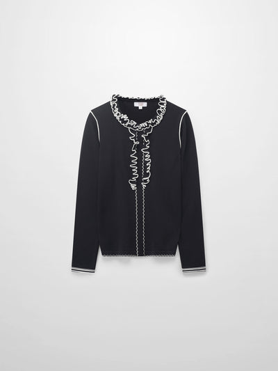 Ruffle Detail Sweater-Black/Ivory