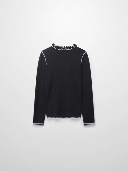 Ruffle Detail Sweater-Black/Ivory