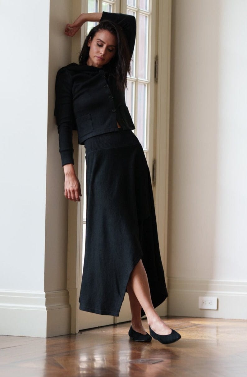 ASYMMETRICAL WOOL SKIRT-BLACK