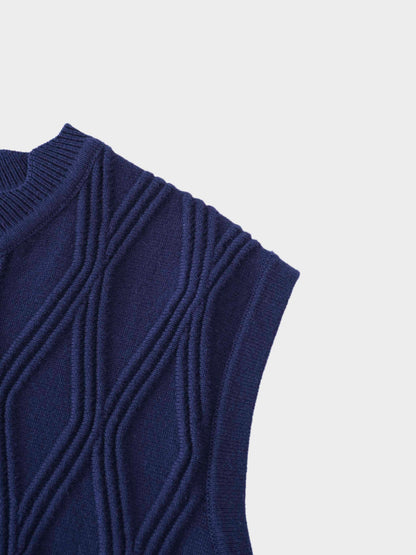Scalloped Sleeveless Crew Neck Sweater-Blue