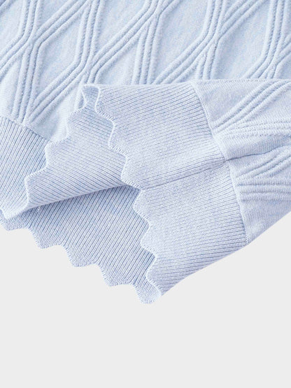 Scalloped Sleeveless Crew Neck Sweater-Light Blue Heather