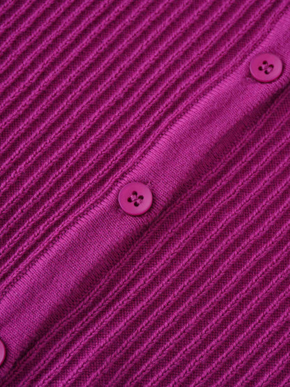 Button Down Ribbed Cardigan-Fuchsia Pink