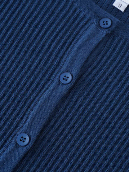 Button Down Ribbed Cardigan-Mallard Blue